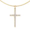 Large Cross 14k Yellow Gold Pendant Necklace in White Diamond