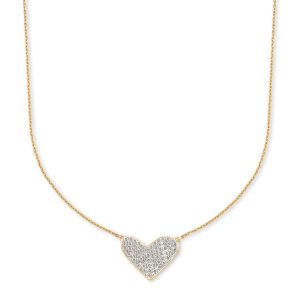 Large Heart 14k Yellow Gold Pendant Necklace in White Diamond