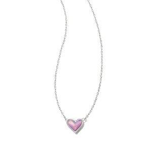 Framed Ari Heart Silver Short Pendant Necklace in Lilac Opalescent Resin