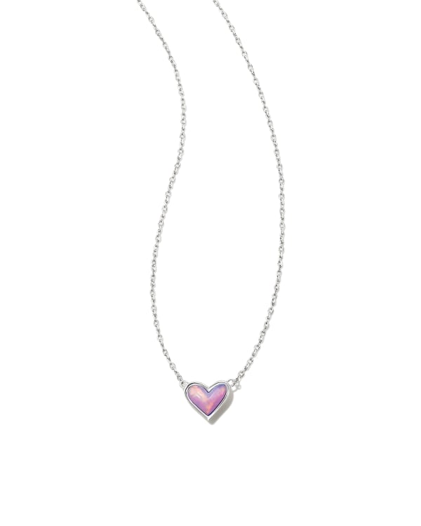 Framed Ari Heart Silver Short Pendant Necklace in Lilac Opalescent Resin