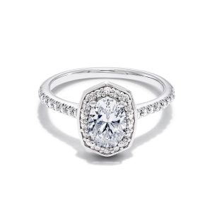1 ct Lab Grown White Diamond Oval Iconic Halo Statement Ring in 14k White Gold