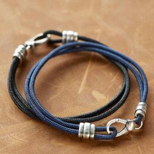 Kenneth Oxidized Sterling Silver Corded Bracelet in Navy - view 2