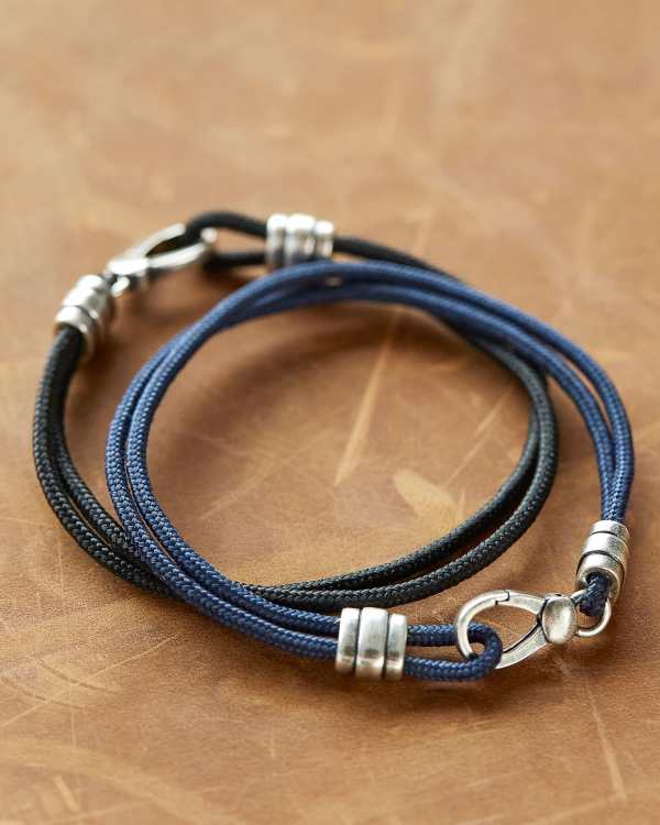 Kenneth Oxidized Sterling Silver Corded Bracelet in Navy - view 2