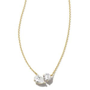 0.51 ct Lab Grown White Diamond Toi et Moi Small Pendant Necklace in 14k Yellow Gold