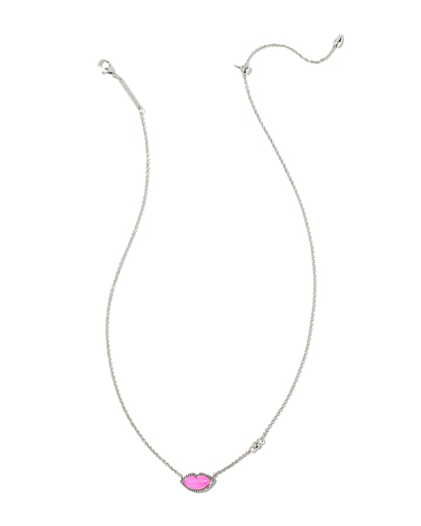 Lips Silver Pendant Necklace in Hot Pink Mother-of-Pearl - alternate view