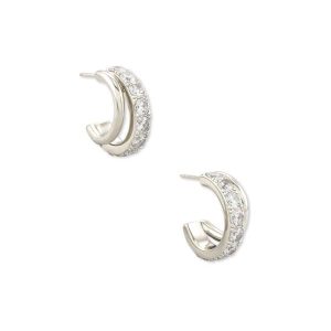 Livy Silver Huggie Earrings in White Crystal