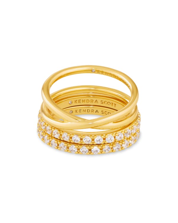 Livy Gold Rings Set of 3 in White Crystal