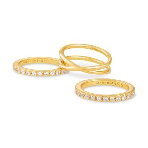Livy Gold Rings Set of 3 in White Crystal - view 2