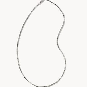 Beck 24" Thin Round Box Chain Necklace in Oxidized Sterling Silver