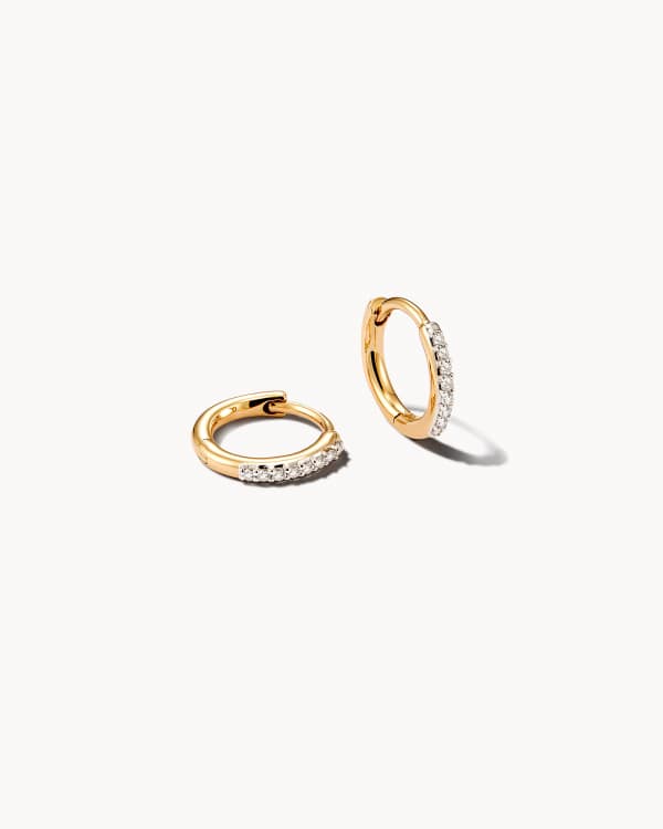 Mila 14k Yellow Gold Huggie Earrings in White Diamond