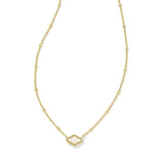 Mini Abbie Gold Satellite Short Pendant Necklace in Ivory Mother-of-Pearl