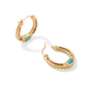 Noble Vintage Gold Horseshoe Hoop Earrings in Variegated Dark Teal Magnesite