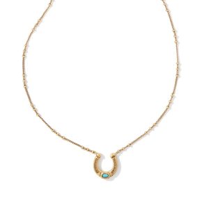 Noble Vintage Gold Horseshoe Pendant Necklace in Variegated Dark Teal Magnesite