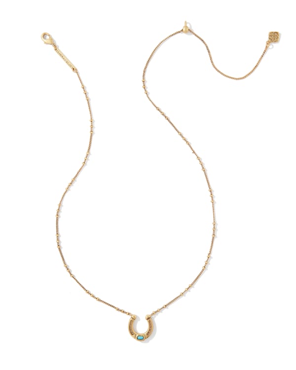 Noble Vintage Gold Horseshoe Pendant Necklace in Variegated Dark Teal Magnesite - alternate view