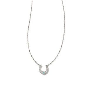 Noble 14k White Gold Horseshoe Short Pendant Necklace in Turquoise