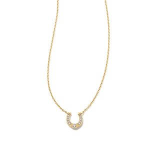 Noble 14k Yellow Gold Horseshoe Short Pendant Necklace in White Diamond