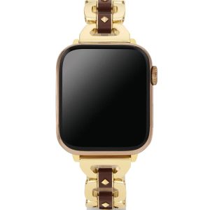 Nora Gold Tone Stainless Steel Leather Wrapped Watch Band