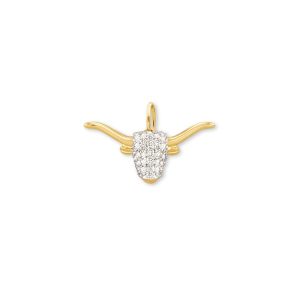 0.1 ct Pave Longhorn 14k Yellow Gold Charm in White Diamond