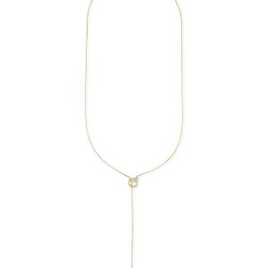 Tegan 14k Yellow Gold Y Necklace in White Diamond